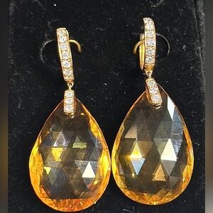 Elegant Citrine Stones with Diamonds Earrings